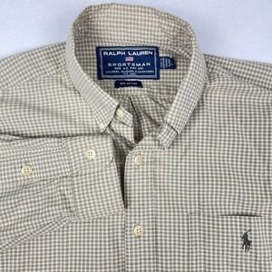 Ralph Lauren Sportsman Mens Tan Gingham Check Button Down Shirt Large Cotton L